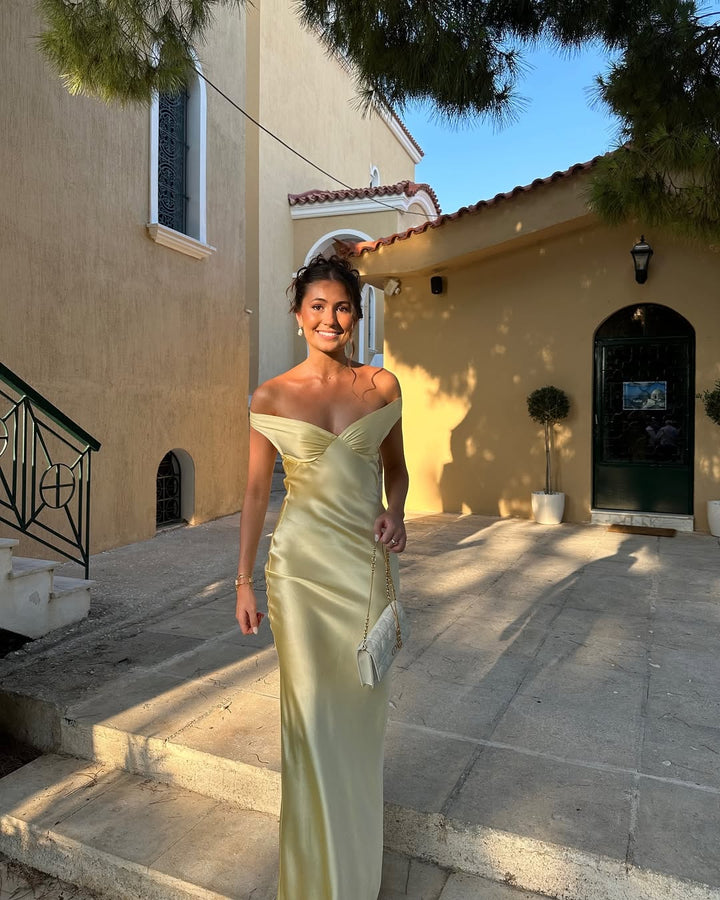 Mira | Satin Dress Wedding Guest Off-Shoulder Elegant Fit 3