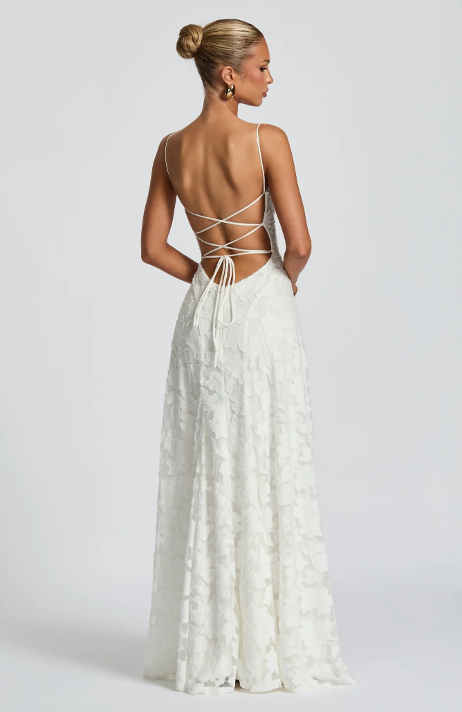 Mirella | Elegant Lace White Maxi Dress 5