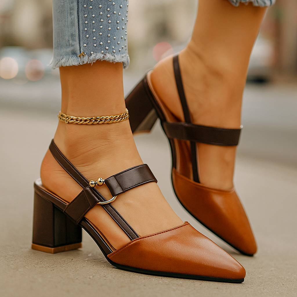 Mirella | Elegant Strappy Block Women's Heels with Gold Detail 1