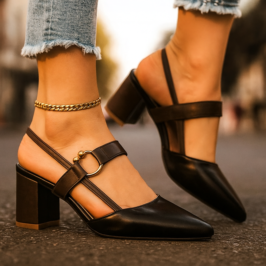 Mirella | Elegant Strappy Block Women's Heels with Gold Detail 2