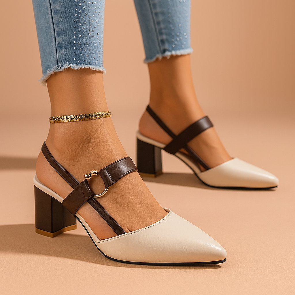 Mirella | Elegant Strappy Block Women's Heels with Gold Detail 3