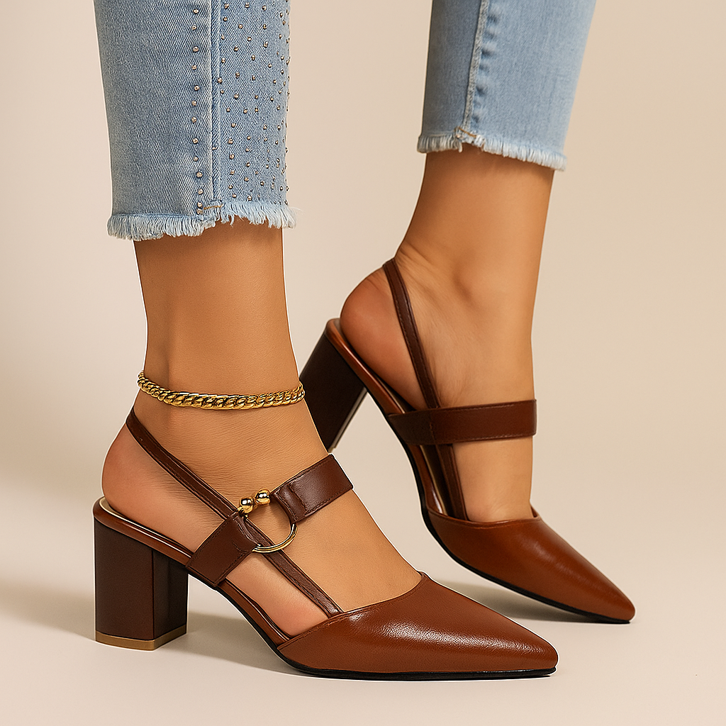 Mirella | Elegant Strappy Block Women's Heels with Gold Detail 4