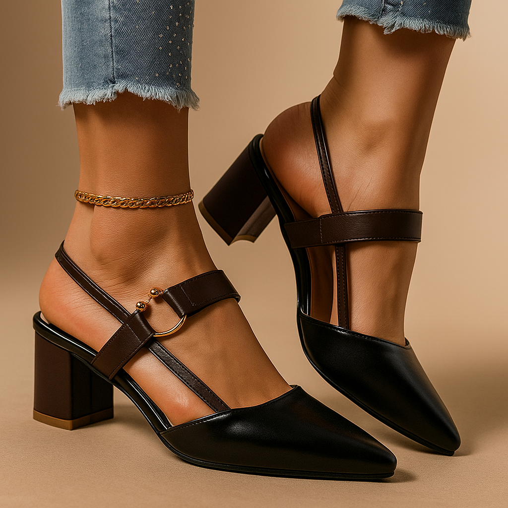 Mirella | Elegant Strappy Block Women's Heels with Gold Detail 5