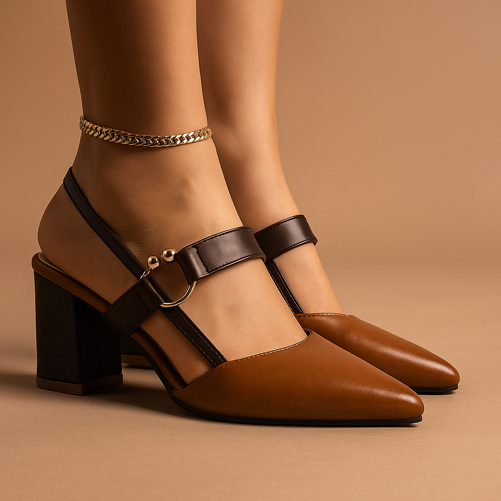 Mirella | Elegant Strappy Block Women's Heels with Gold Detail 6
