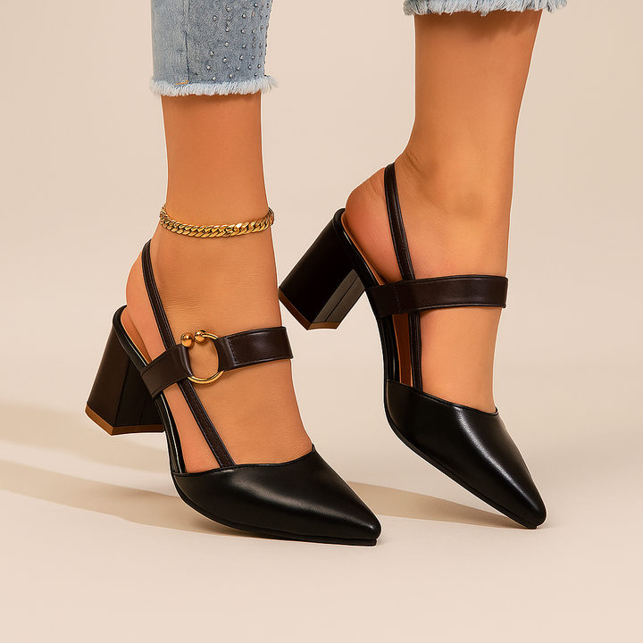 Mirella | Elegant Strappy Block Women's Heels with Gold Detail 7
