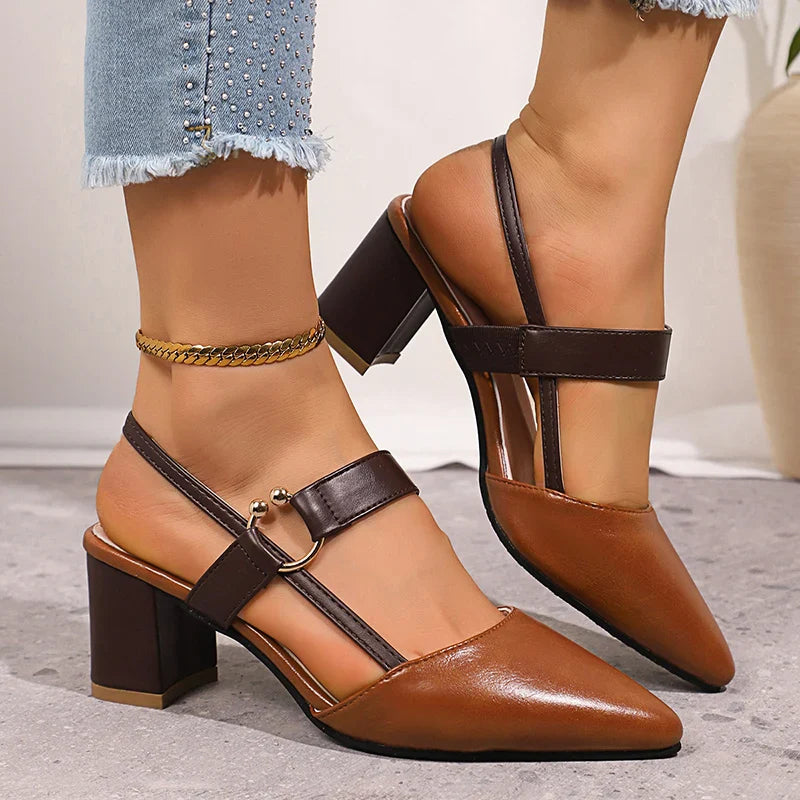 Mirella | Elegant Strappy Block Women's Heels with Gold Detail 8