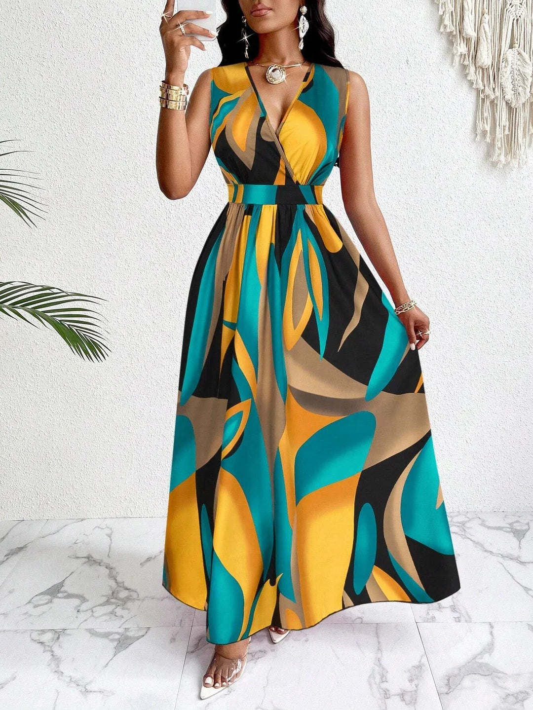 Nora | Elegant Abstract Print Sleeveless Maxi Dress for Women – Flattering Fit &amp; Lightweight Long Dress 0