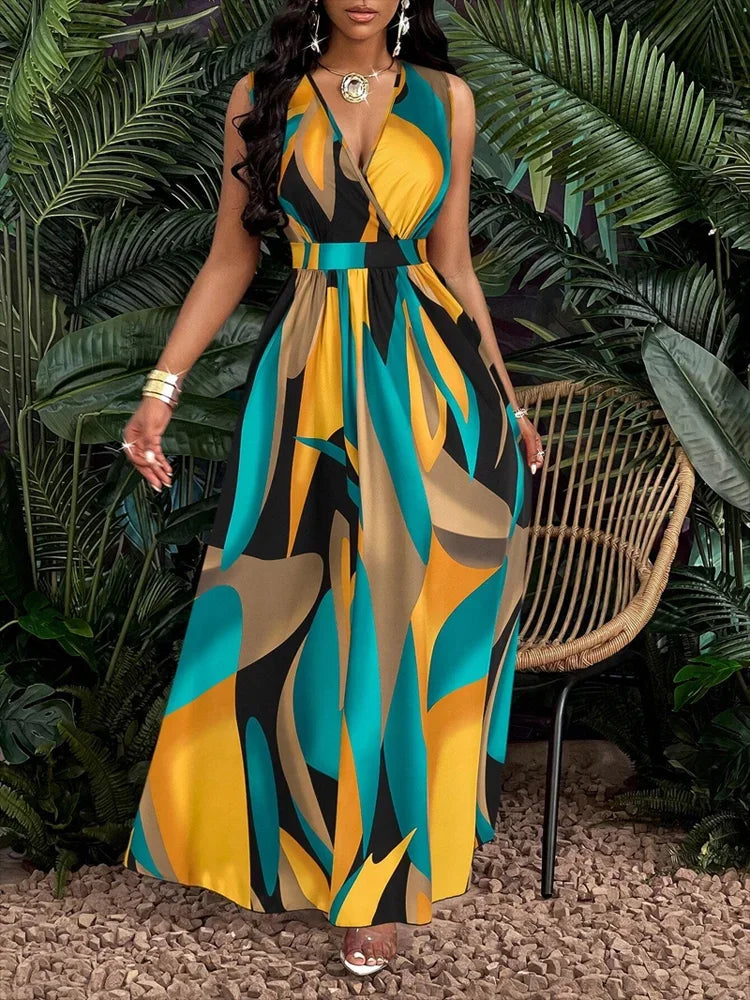 Nora | Elegant Abstract Print Sleeveless Maxi Dress for Women – Flattering Fit &amp; Lightweight Long Dress 3