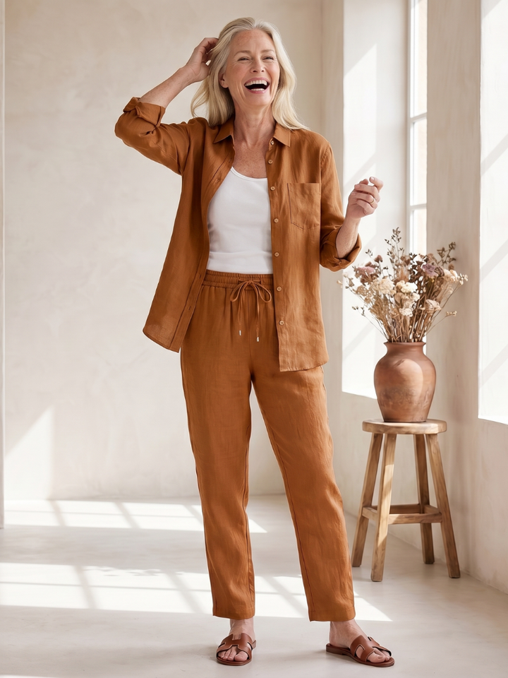 Nora | Lightweight, Relaxed Fit Women’s Outfit – Long-Sleeved Shirt & Tapered Trousers Set 6