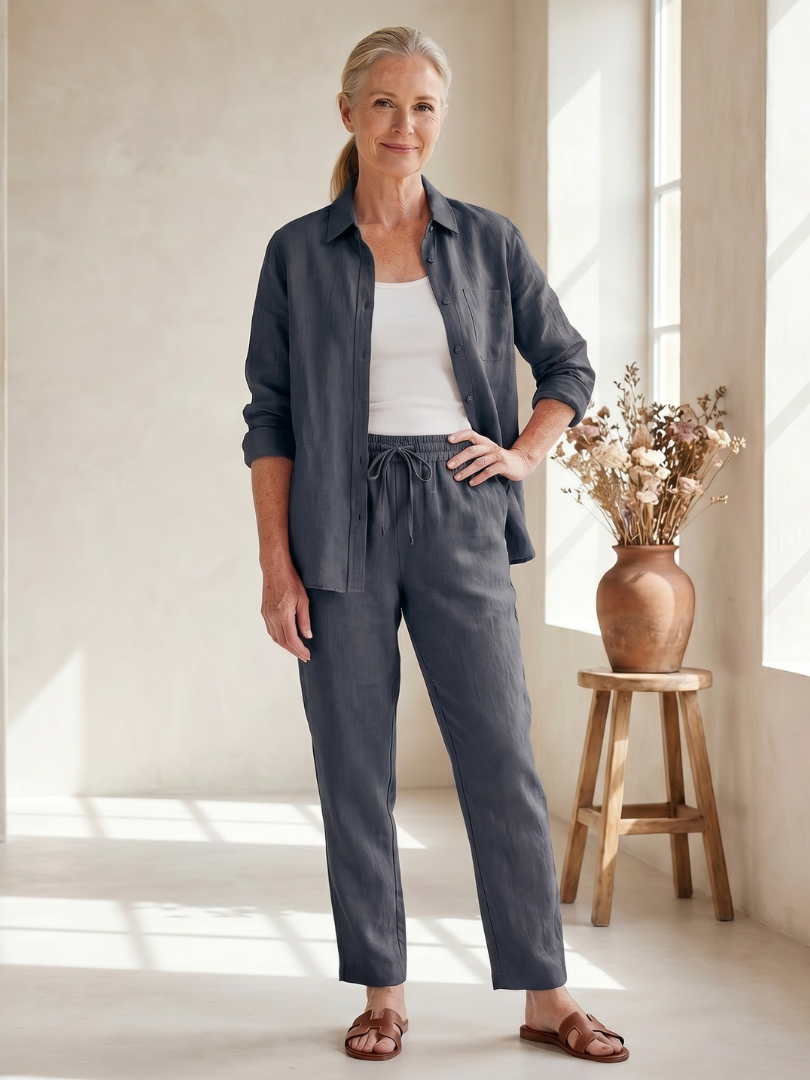 Nora | Lightweight, Relaxed Fit Women’s Outfit – Long-Sleeved Shirt & Tapered Trousers Set 7