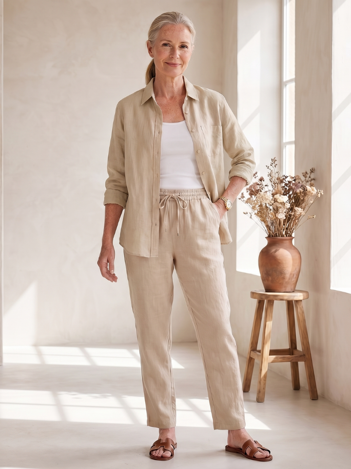 Nora | Lightweight, Relaxed Fit Women’s Outfit – Long-Sleeved Shirt & Tapered Trousers Set 9