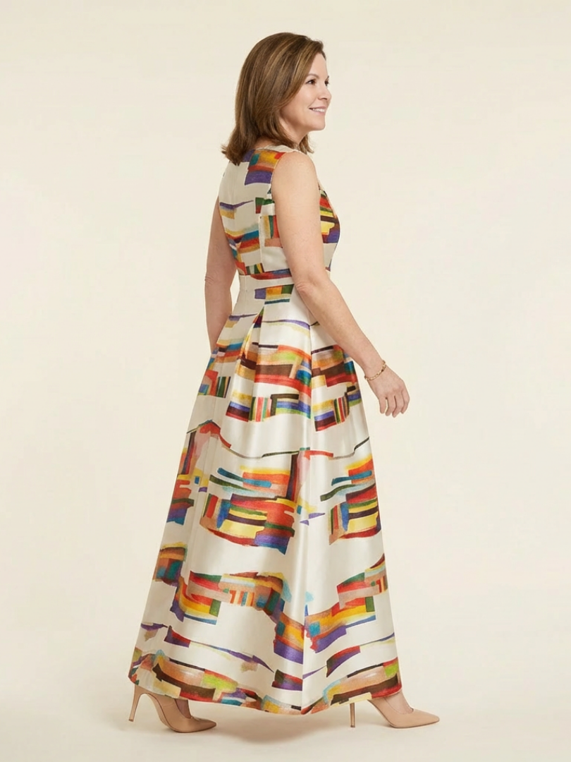 Serena | Sleeveless Round-Neck Pleated Fall Maxi Dress