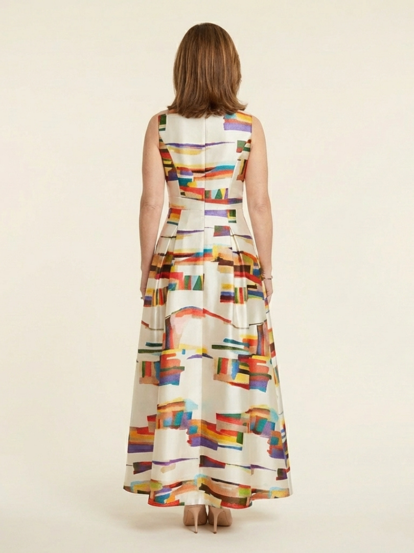 Serena | Sleeveless Round-Neck Pleated Fall Maxi Dress