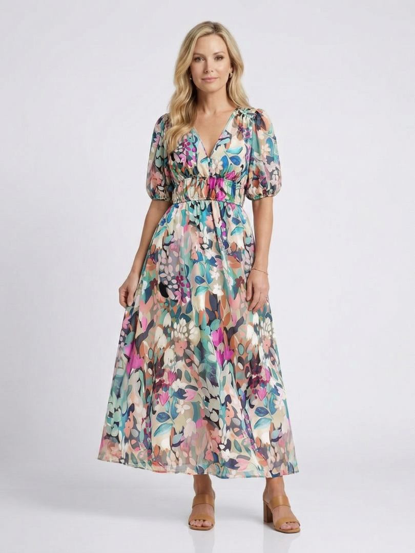 Octavia | Vibrant Floral Print & Relaxed Fit Women’s Midi Dress 0