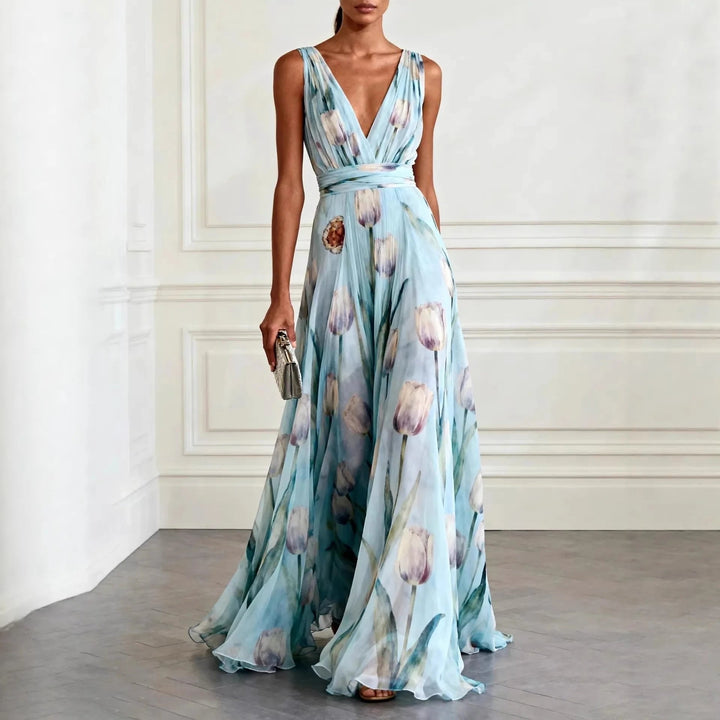 Olivia | Elegant Floral Chiffon Maxi Dress For Special Occasions 0