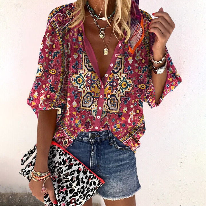 Olivia | Elegant Floral Print 3/4 Sleeve Women's Blouse 2