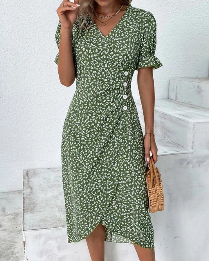 Olivia | Elegant Floral Print Plus Size Midi Wrap Dress for Wedding Guests 0
