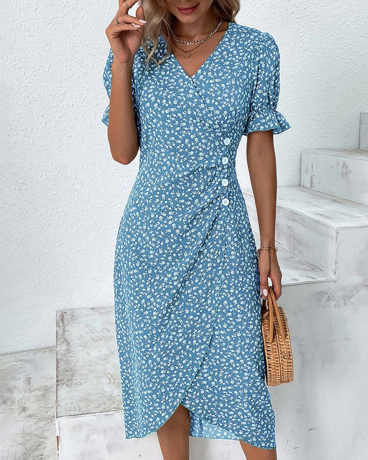 Olivia | Elegant Floral Print Plus Size Midi Wrap Dress for Wedding Guests 1