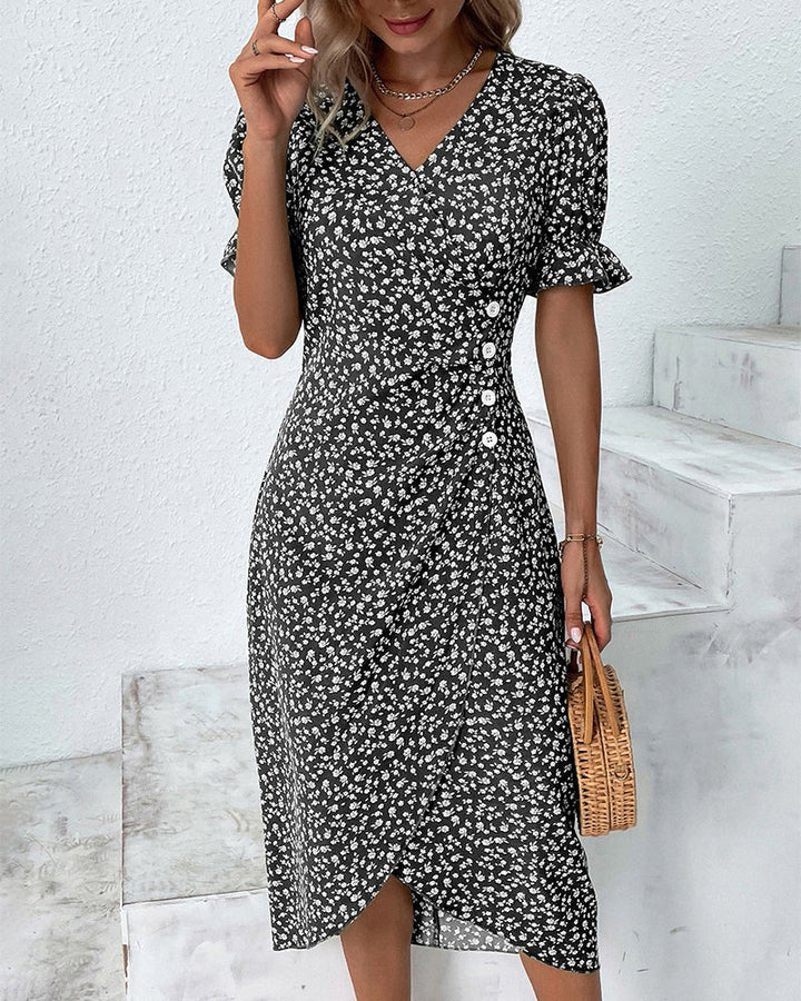 Olivia | Elegant Floral Print Plus Size Midi Wrap Dress for Wedding Guests 2