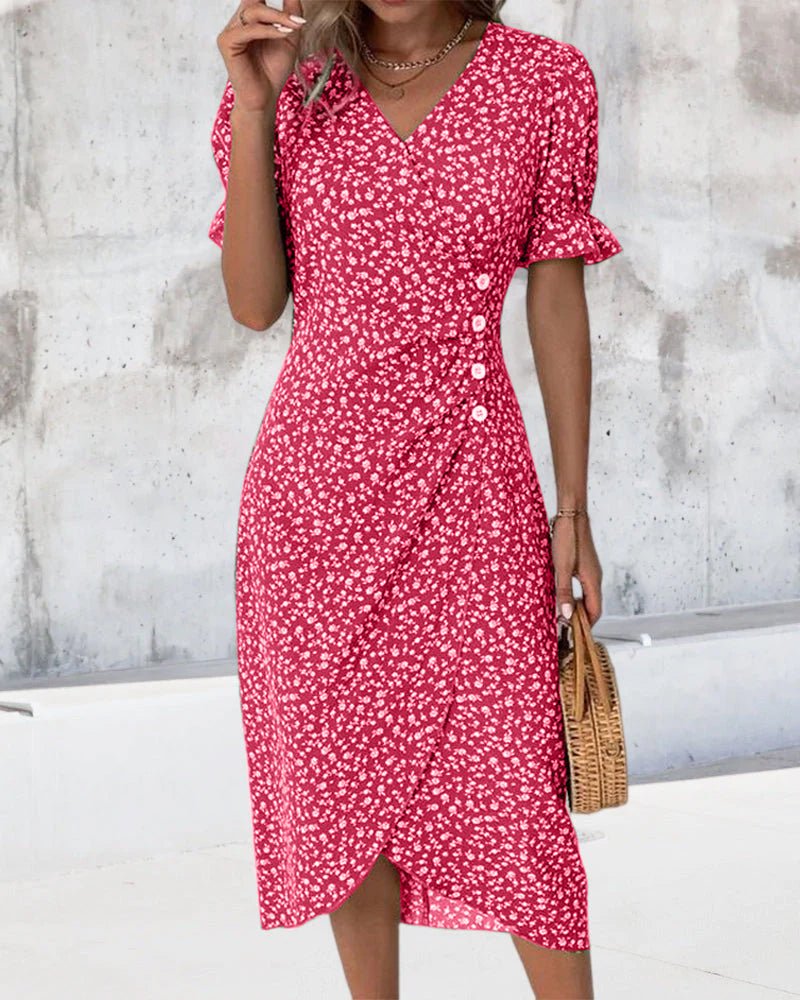 Olivia | Elegant Floral Print Plus Size Midi Wrap Dress for Wedding Guests 3