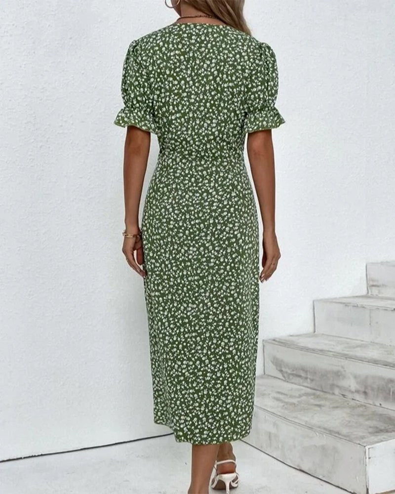 Olivia | Elegant Floral Print Plus Size Midi Wrap Dress for Wedding Guests 5