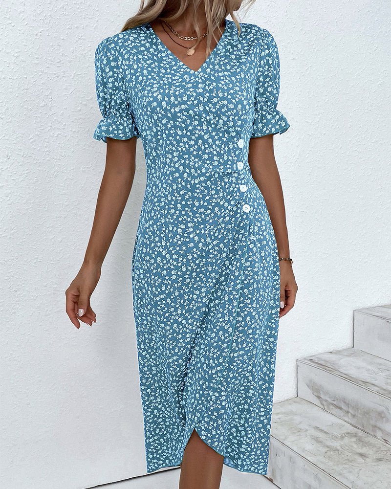 Olivia | Elegant Floral Print Plus Size Midi Wrap Dress for Wedding Guests 8
