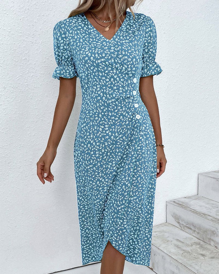 Olivia | Elegant Floral Print Plus Size Midi Wrap Dress for Wedding Guests 8
