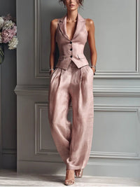Victoria | Set Due Pezzi in Lino con Gilet Elegante e Su Misura