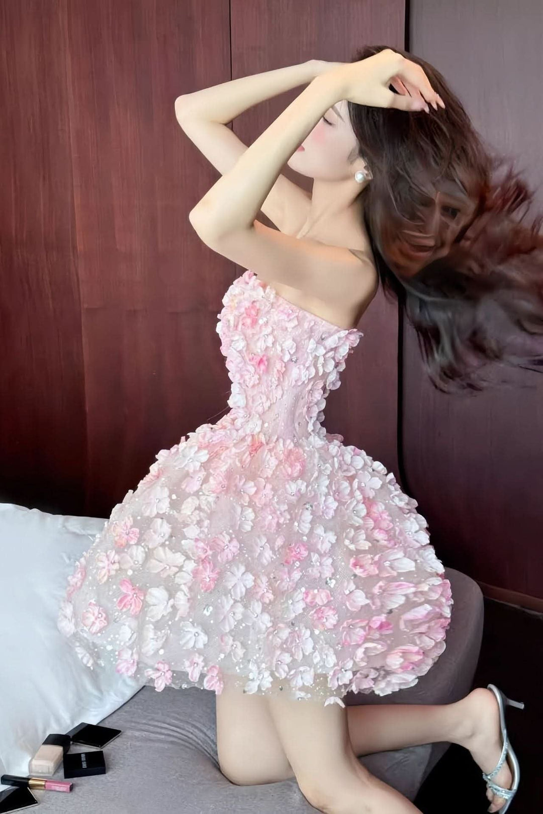 Olivia | Women's Strapless 3D Floral Embellished Mini Cocktail Dress 1