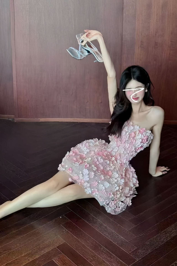 Olivia | Women's Strapless 3D Floral Embellished Mini Cocktail Dress 4