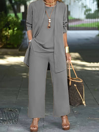 Libby | Elegant Round Neck Three-Piece Wide-Leg Set
