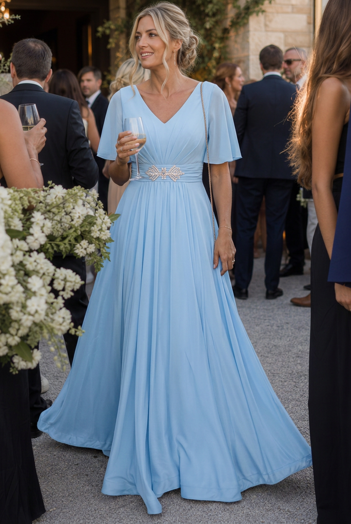 Emilia | Embellished V-Neck Flowing Maxi Dress
