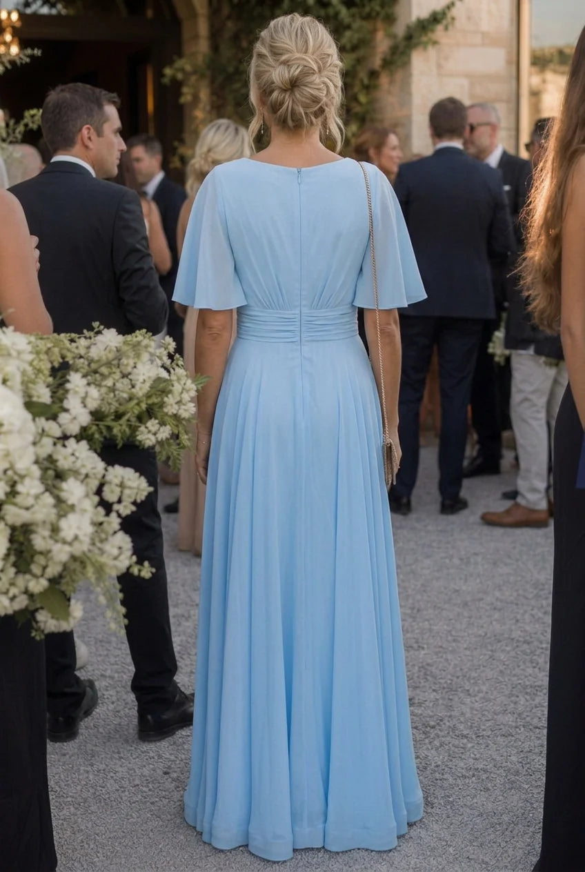 Emilia | Abito lungo autunnale fluido con scollo a V e decorazioni