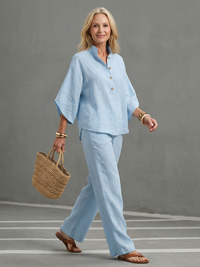 Sophia | Completo elegante con tunica con bottoni frontali e pantaloni a gamba dritta