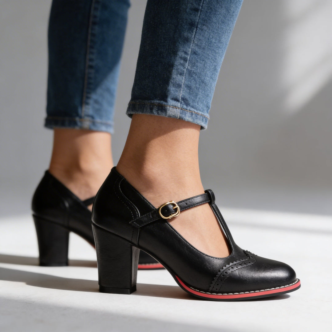 Ottavia | Women's Shoes T-Strap Brogue Block Heel Elegant Style 0