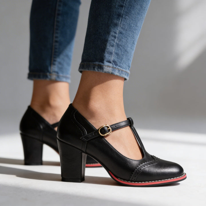 Ottavia | Women's Shoes T-Strap Brogue Block Heel Elegant Style 0