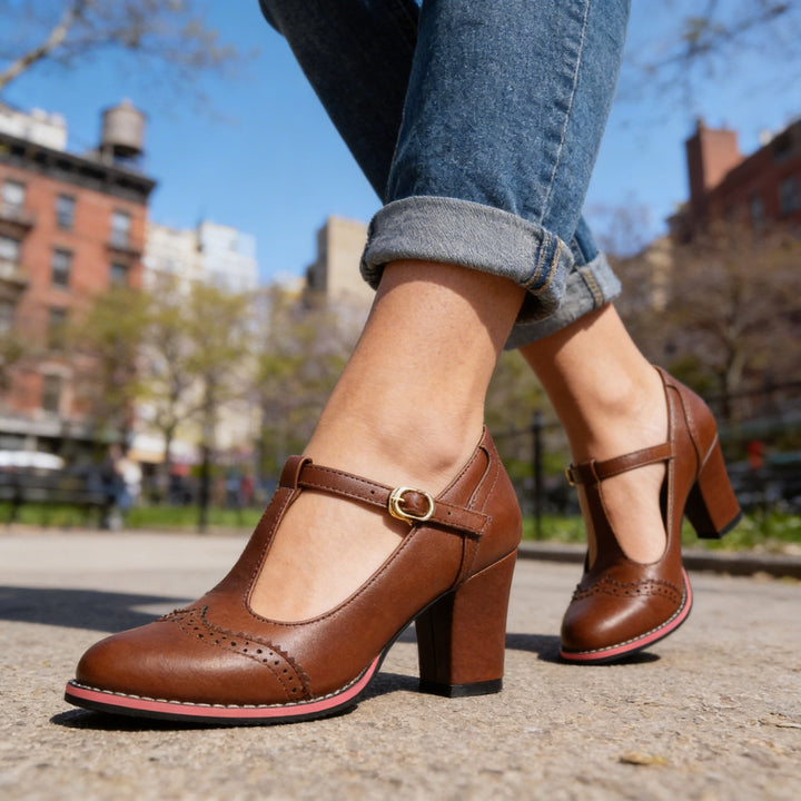 Ottavia | Women's Shoes T-Strap Brogue Block Heel Elegant Style 2