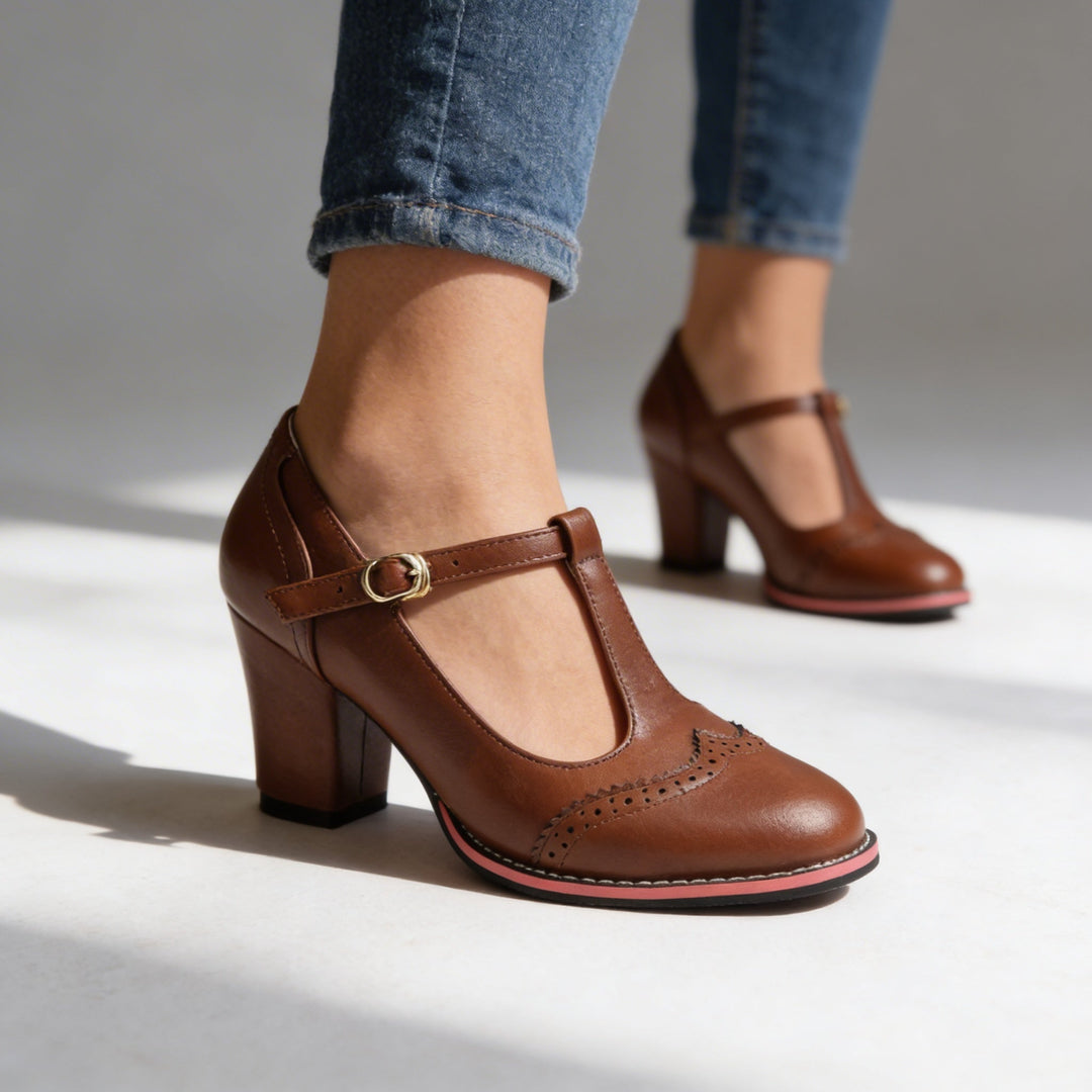 Ottavia | Women's Shoes T-Strap Brogue Block Heel Elegant Style 4