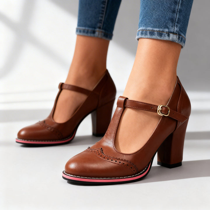 Ottavia | Women's Shoes T-Strap Brogue Block Heel Elegant Style 7