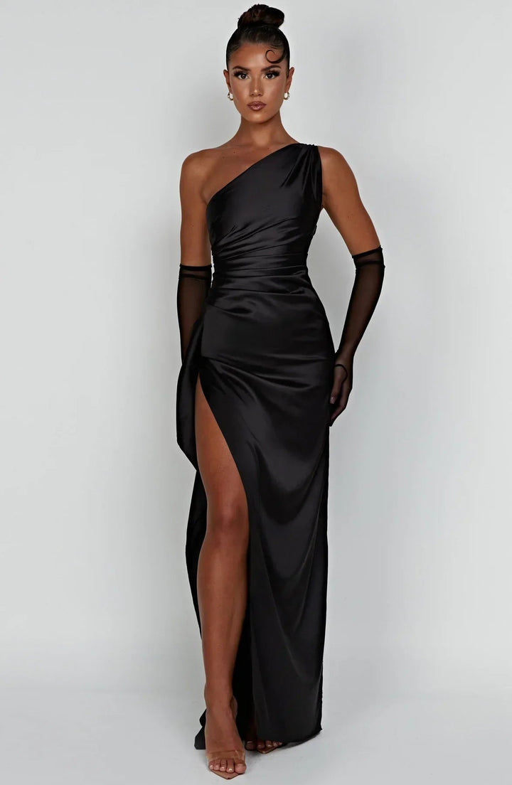 Pandora | Elegant One Shoulder Evening Dress with High Slit - Formal Gown for Weddings and Events 11