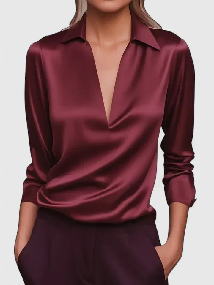 Pavella | Elegant, Relaxed Fit Women’s Collared Long Sleeve Blouse 2