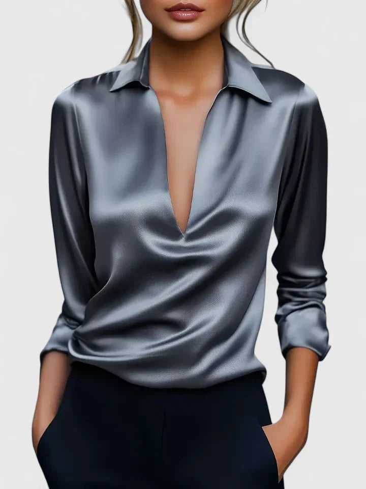 Pavella | Elegant, Relaxed Fit Women’s Collared Long Sleeve Blouse 3