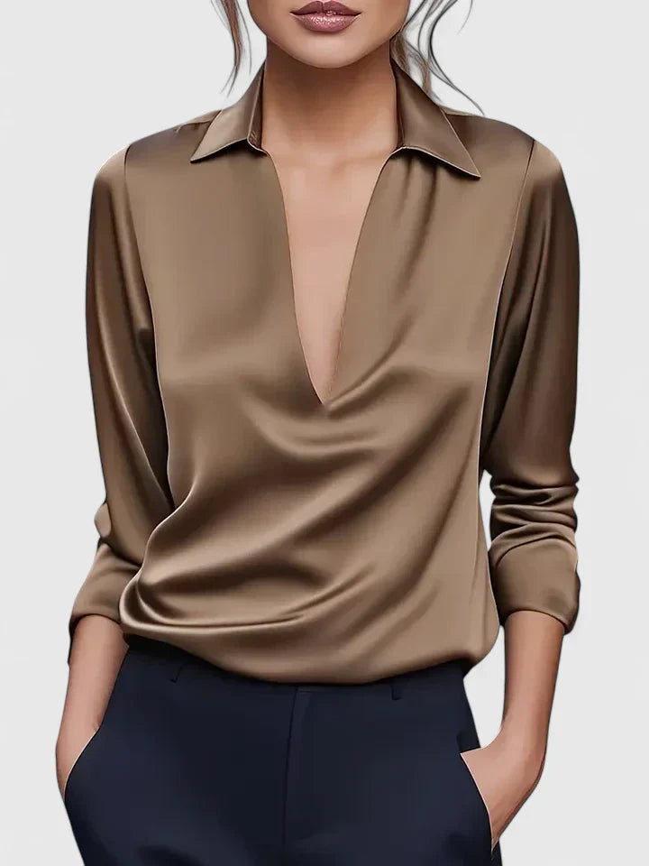 Pavella | Elegant, Relaxed Fit Women’s Collared Long Sleeve Blouse 5