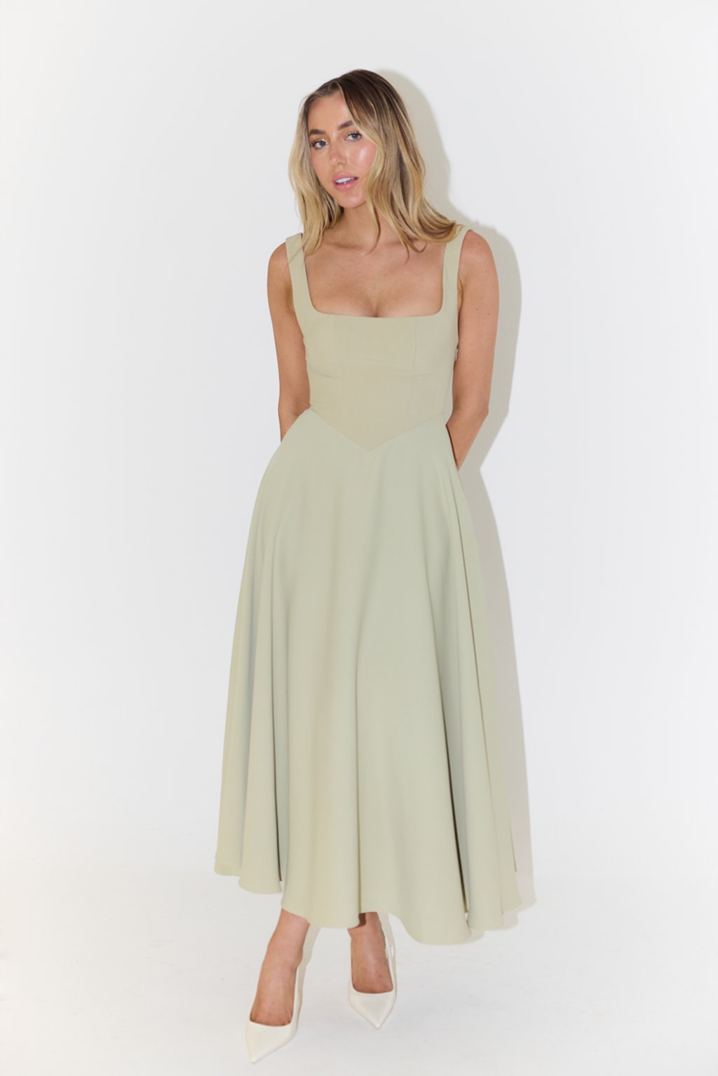 Pavelle | Elegant A-Line Midi Dress – Stylish Square Neckline for Women’s Dress 8
