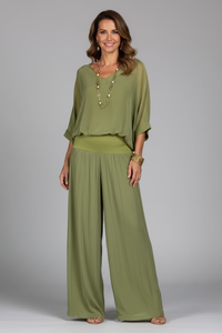 Isabella | Chic and Elegant V-Neck Wide-Leg Two Piece Set