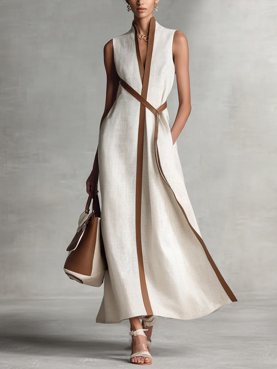 Pavina | Elegant V-Neck Sleeveless Wrap Maxi Dress for Women 0