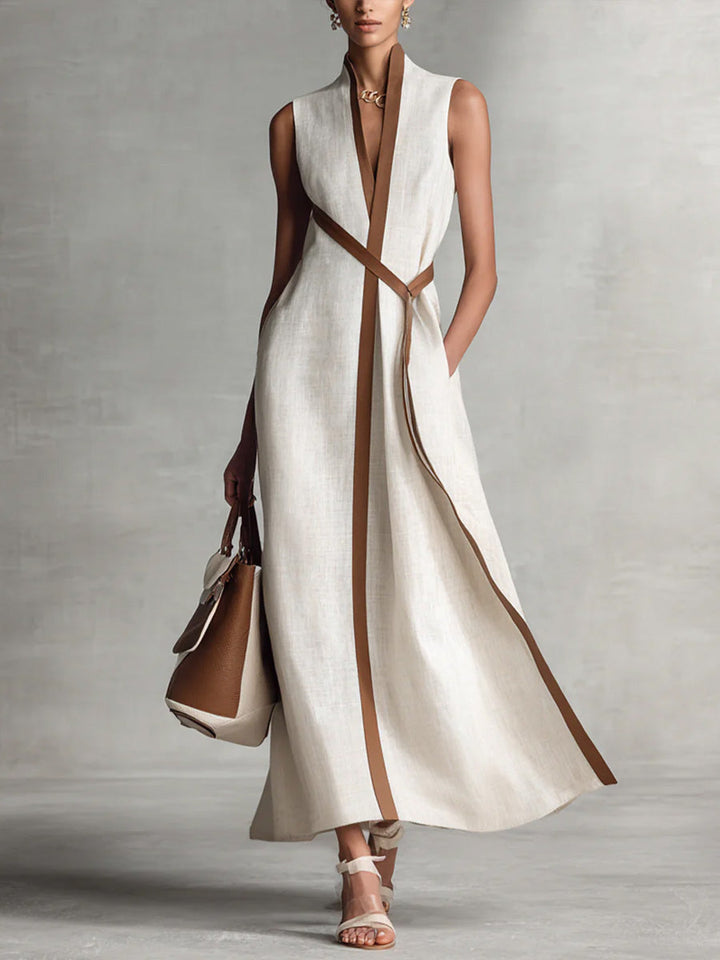 Pavina | Elegant V-Neck Sleeveless Wrap Maxi Dress for Women 0