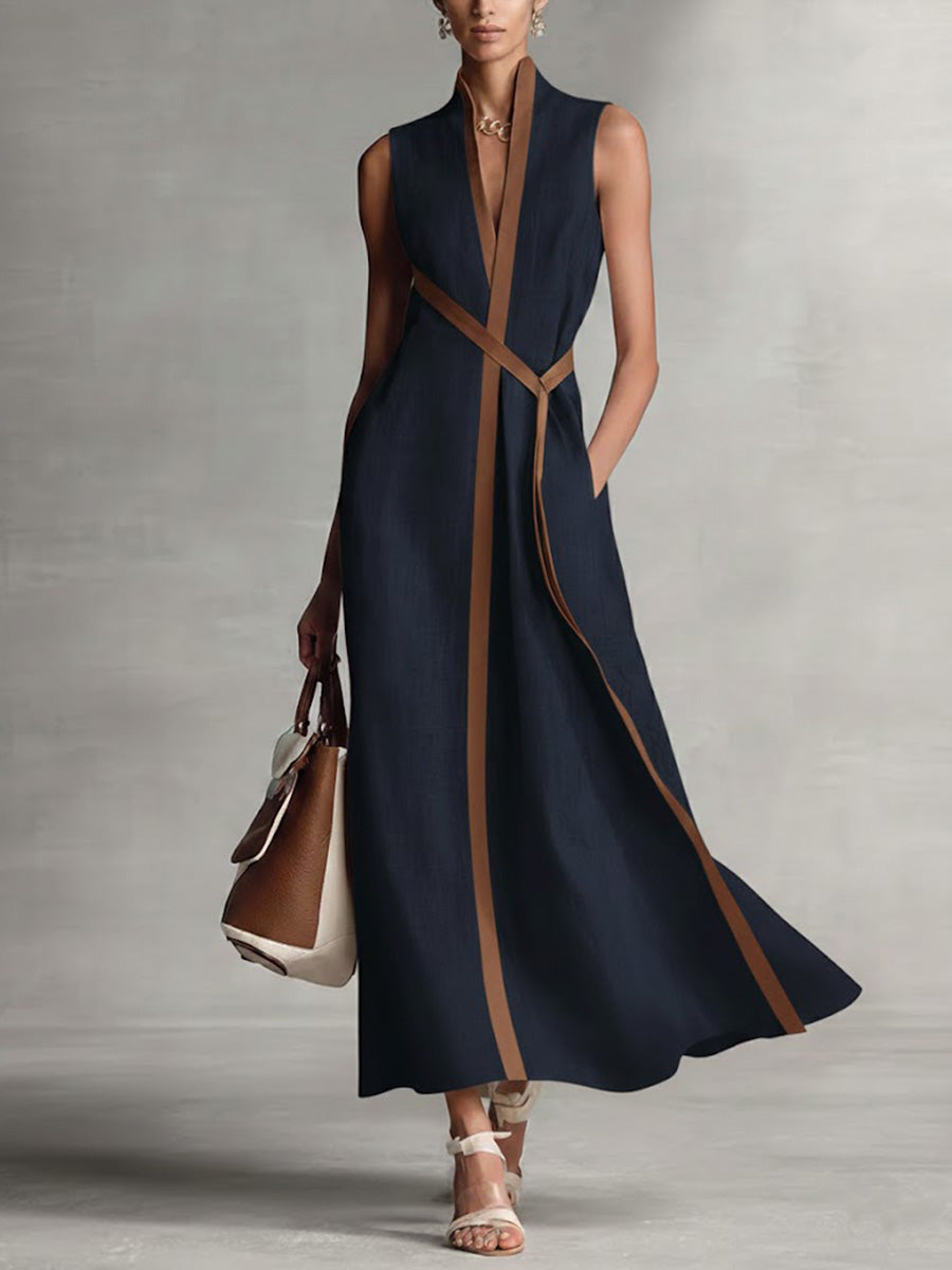 Pavina | Elegant V-Neck Sleeveless Wrap Maxi Dress for Women 1