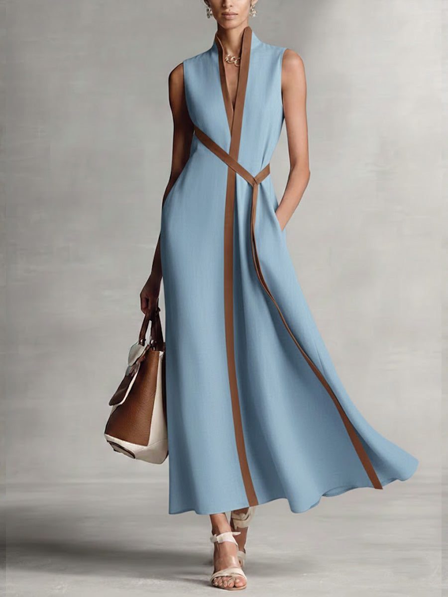 Pavina | Elegant V-Neck Sleeveless Wrap Maxi Dress for Women 2