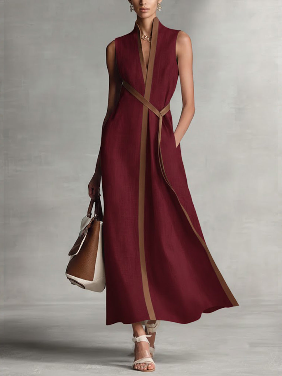 Pavina | Elegant V-Neck Sleeveless Wrap Maxi Dress for Women 4